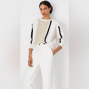 Ann Taylor Cream and Black Colorblock Sweater